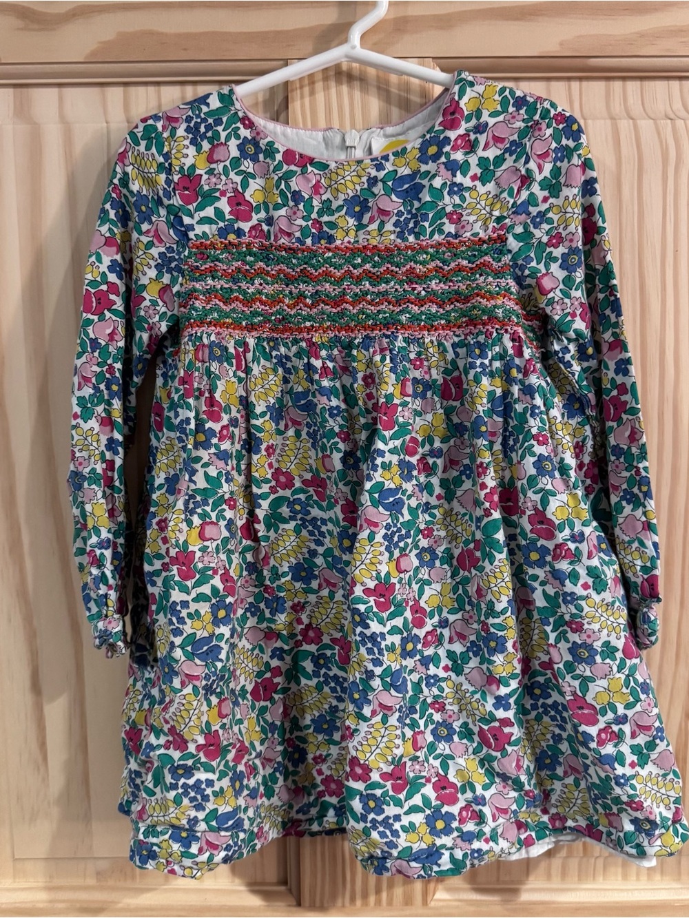 Mini Boden Floral Smocked Long-Sleeve Dress XS 4 5